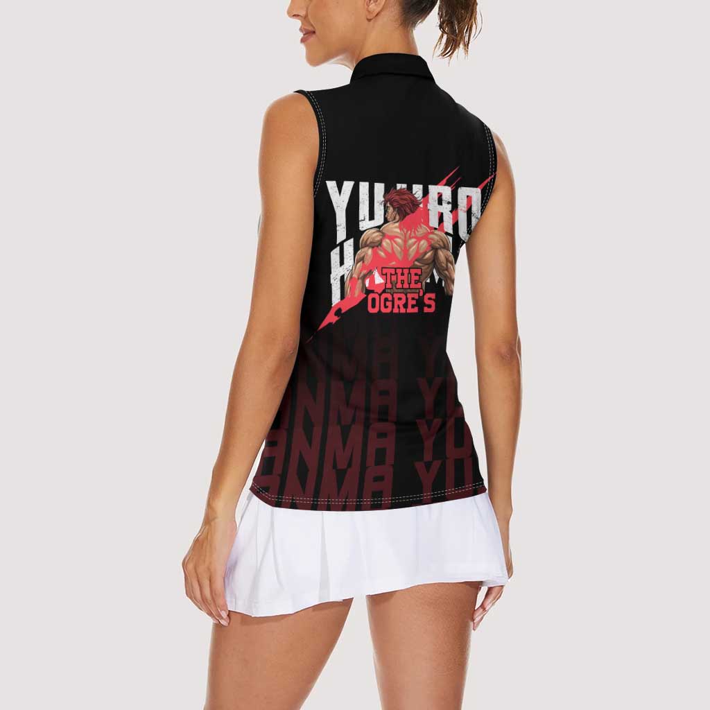 Yujiro Hanma The Ogre Baki Series Gym Theme Women Sleeveless Polo Shirt with Muscular Back Design and Bold Typography - The Mazicc