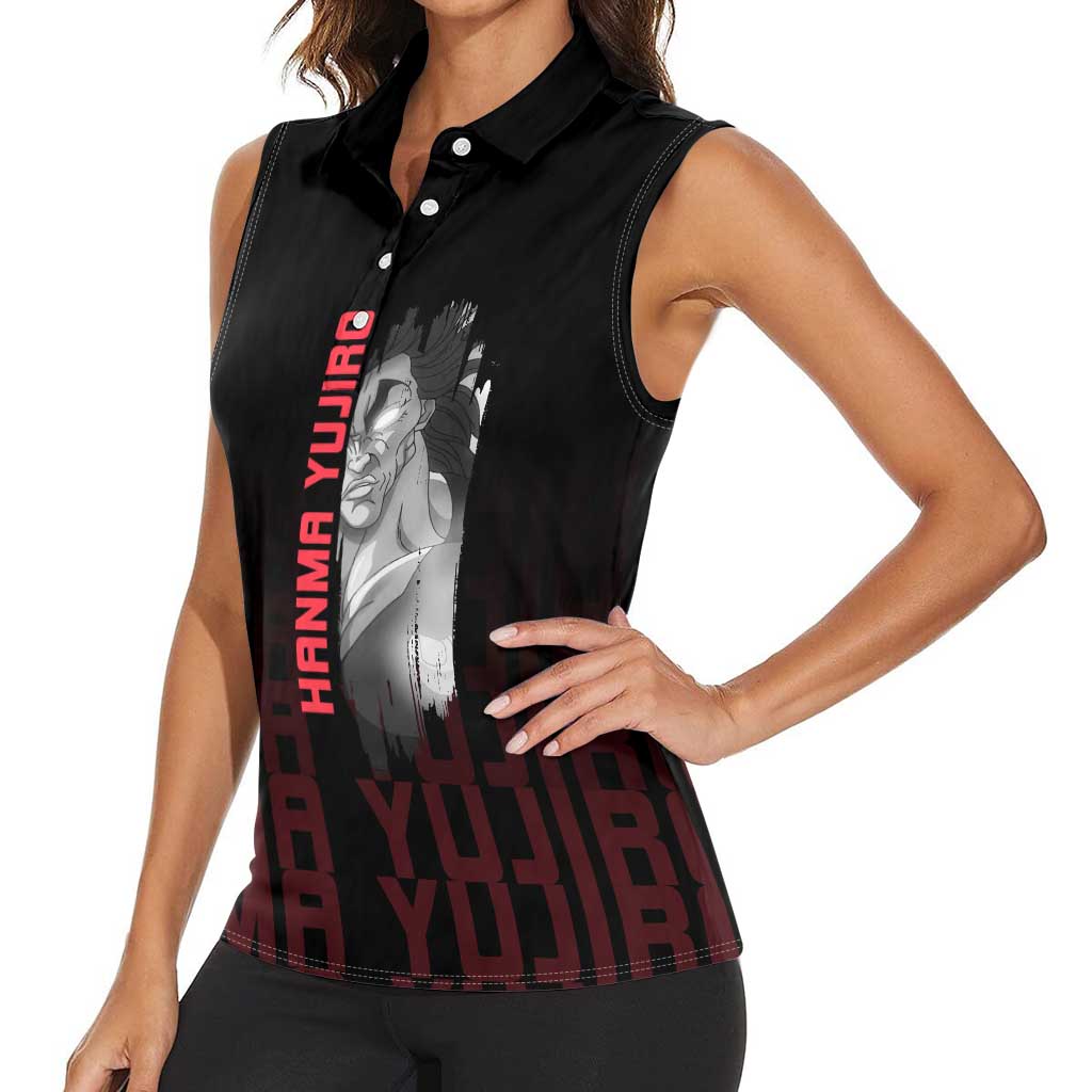 Yujiro Hanma The Ogre Baki Series Gym Theme Women Sleeveless Polo Shirt with Muscular Back Design and Bold Typography - The Mazicc