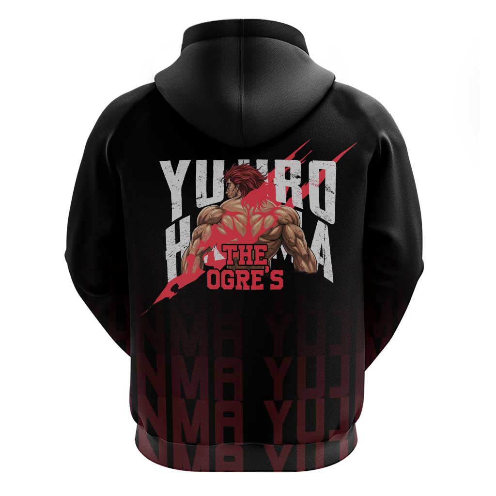Yujiro Hanma The Ogre Baki Series Gym Theme Zip Hoodie with Muscular Back Design and Bold Typography - The Mazicc