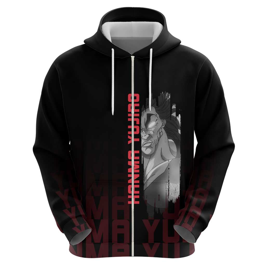 Yujiro Hanma The Ogre Baki Series Gym Theme Zip Hoodie with Muscular Back Design and Bold Typography - The Mazicc