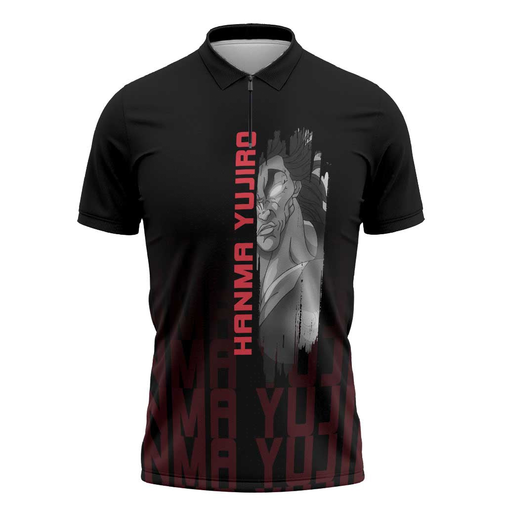 Yujiro Hanma The Ogre Baki Series Gym Theme Zipper Polo Shirt with Muscular Back Design and Bold Typography - The Mazicc