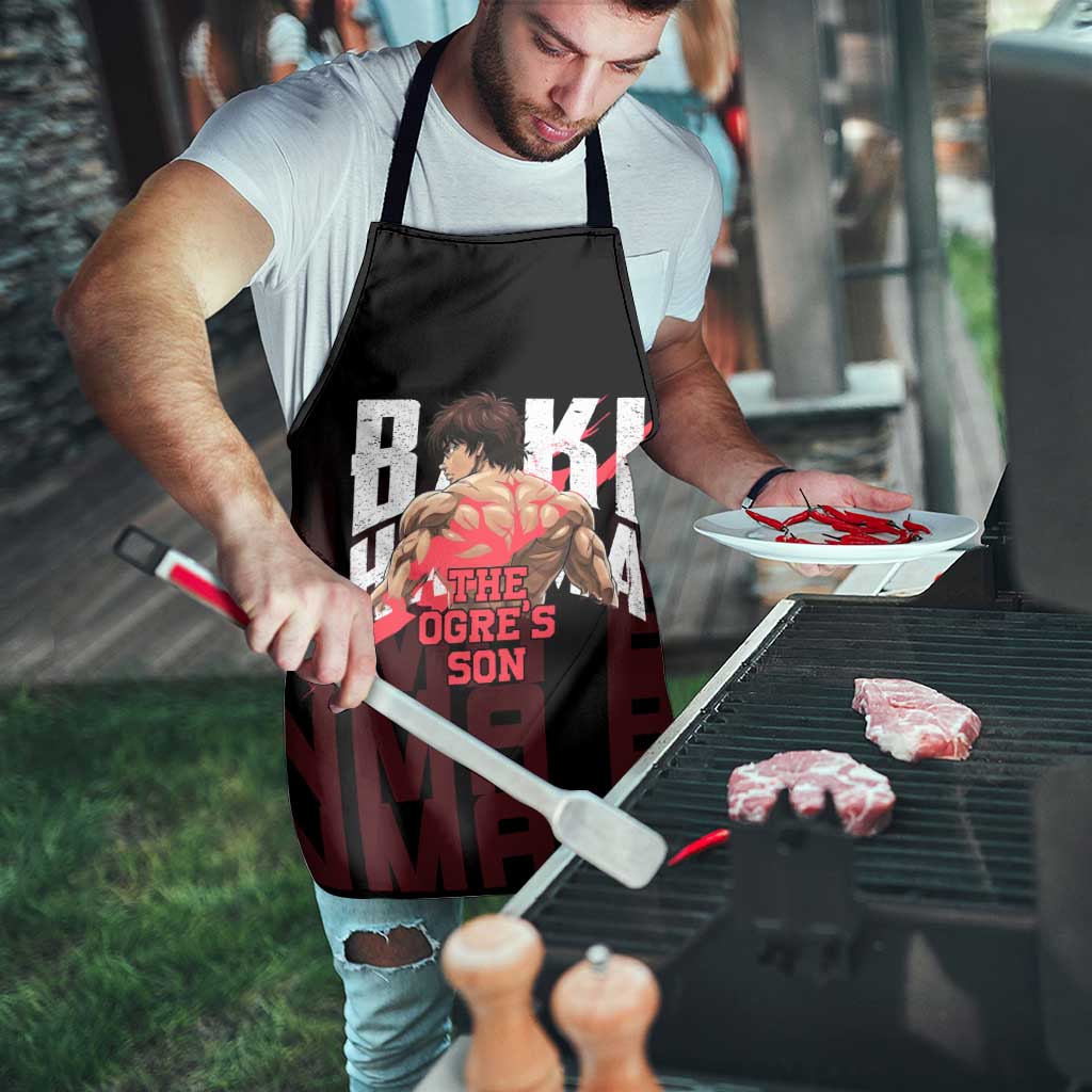 Baki Hanma The Ogre's Son Gym Theme Apron with Intense Anime Artwork and Muscular Back Design - The Mazicc
