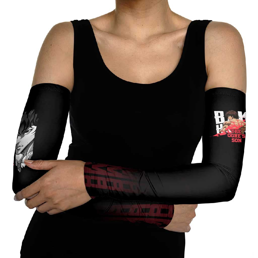 Baki Hanma The Ogre's Son Gym Theme Arm Sleeves with Intense Anime Artwork and Muscular Back Design - The Mazicc