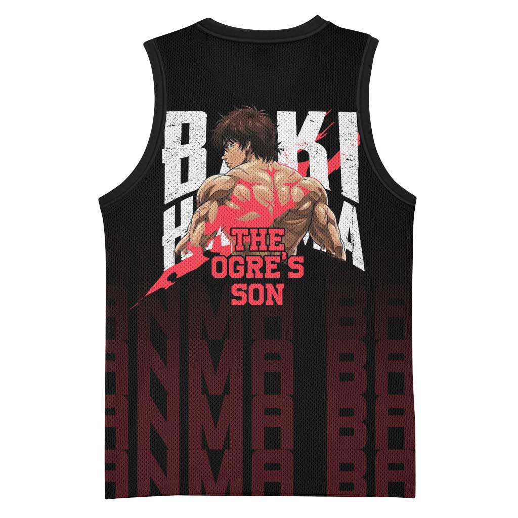 Baki Hanma The Ogre's Son Gym Theme Basketball Jersey with Intense Anime Artwork and Muscular Back Design - The Mazicc