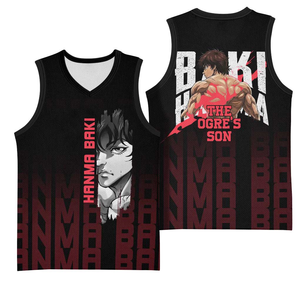 Baki Hanma The Ogre's Son Gym Theme Basketball Jersey with Intense Anime Artwork and Muscular Back Design - The Mazicc