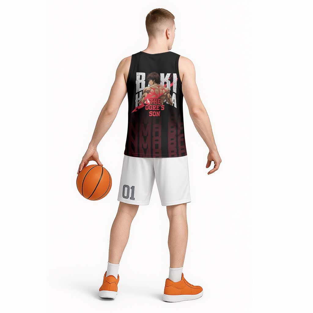 Baki Hanma The Ogre's Son Gym Theme Basketball Jersey with Intense Anime Artwork and Muscular Back Design - The Mazicc