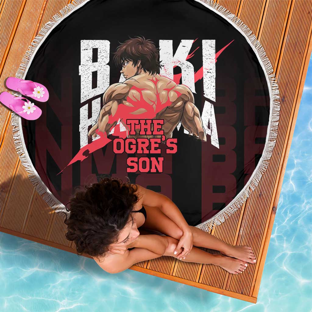 Baki Hanma The Ogre's Son Gym Theme Beach Blanket with Intense Anime Artwork and Muscular Back Design - The Mazicc