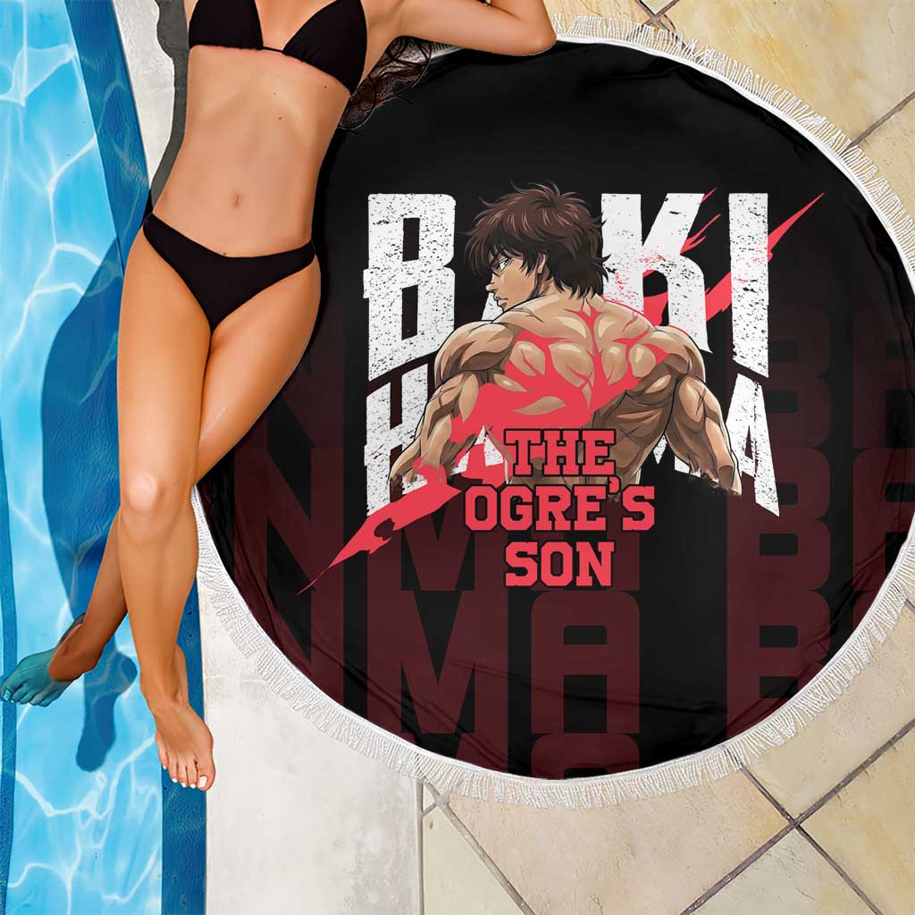 Baki Hanma The Ogre's Son Gym Theme Beach Blanket with Intense Anime Artwork and Muscular Back Design - The Mazicc