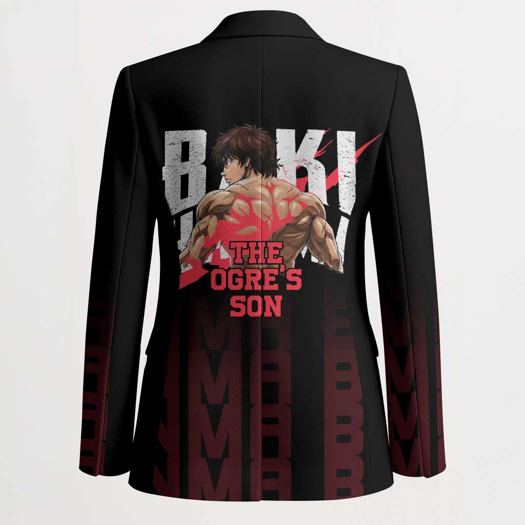 Baki Hanma The Ogre's Son Gym Theme Blazer with Intense Anime Artwork and Muscular Back Design - The Mazicc