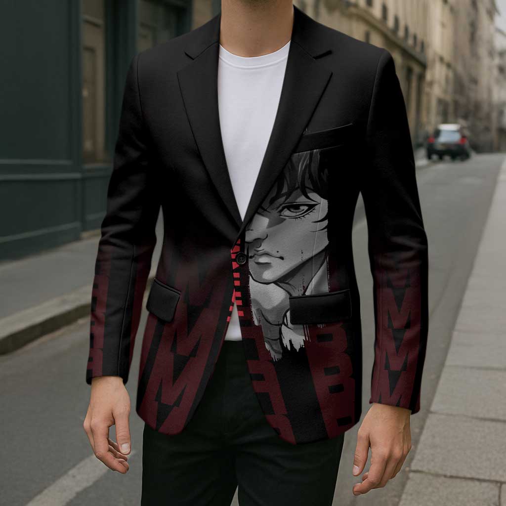 Baki Hanma The Ogre's Son Gym Theme Blazer with Intense Anime Artwork and Muscular Back Design - The Mazicc