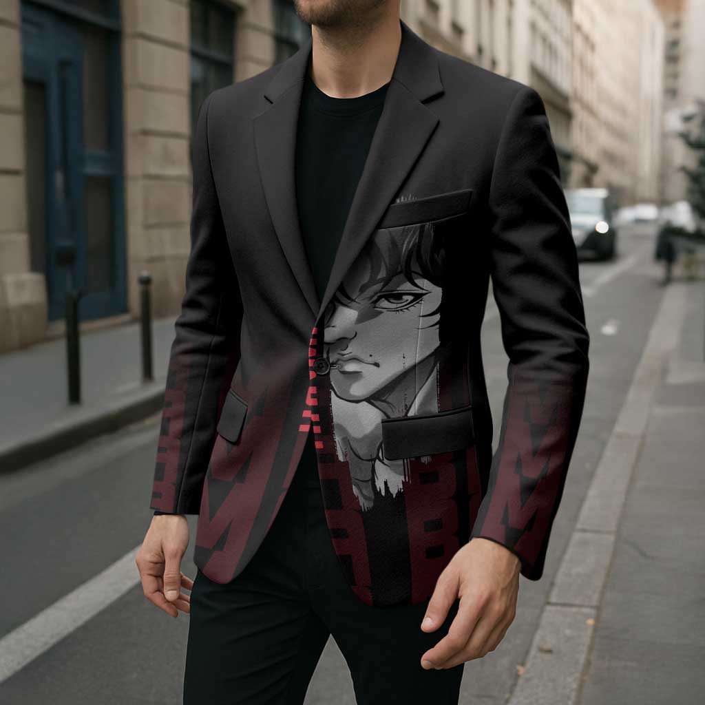 Baki Hanma The Ogre's Son Gym Theme Blazer with Intense Anime Artwork and Muscular Back Design - The Mazicc