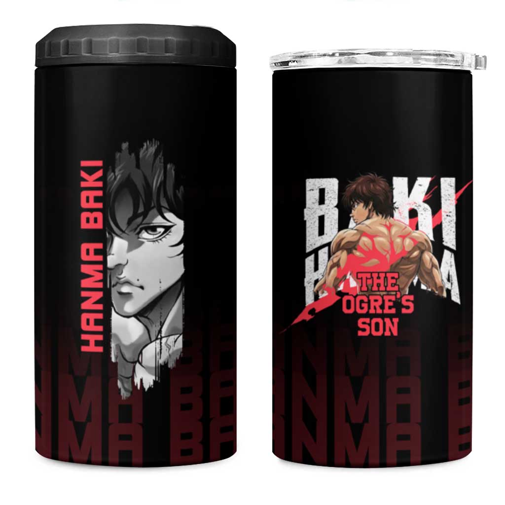Baki Hanma The Ogre's Son Gym Theme 4 in 1 Can Cooler Tumbler with Intense Anime Artwork and Muscular Back Design - The Mazicc