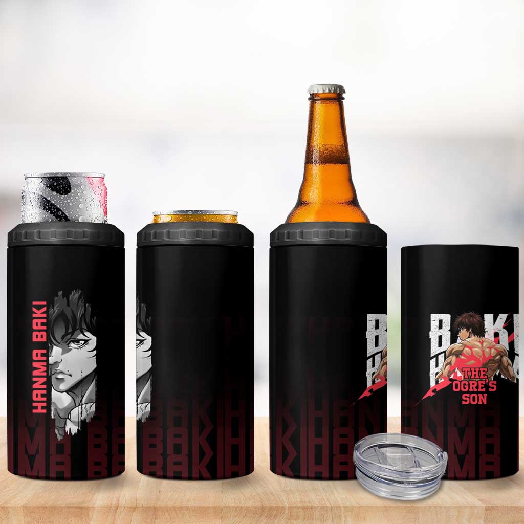 Baki Hanma The Ogre's Son Gym Theme 4 in 1 Can Cooler Tumbler with Intense Anime Artwork and Muscular Back Design - The Mazicc