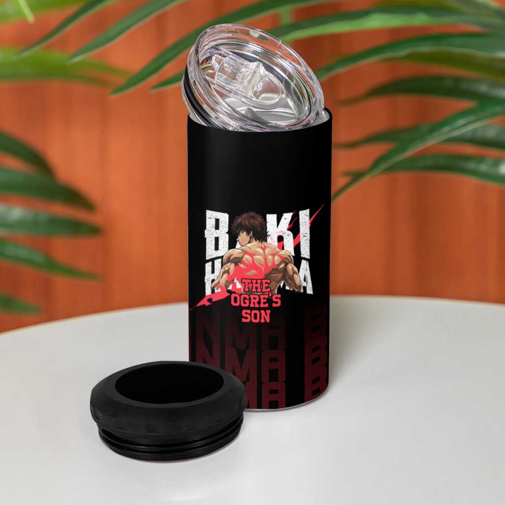 Baki Hanma The Ogre's Son Gym Theme 4 in 1 Can Cooler Tumbler with Intense Anime Artwork and Muscular Back Design - The Mazicc