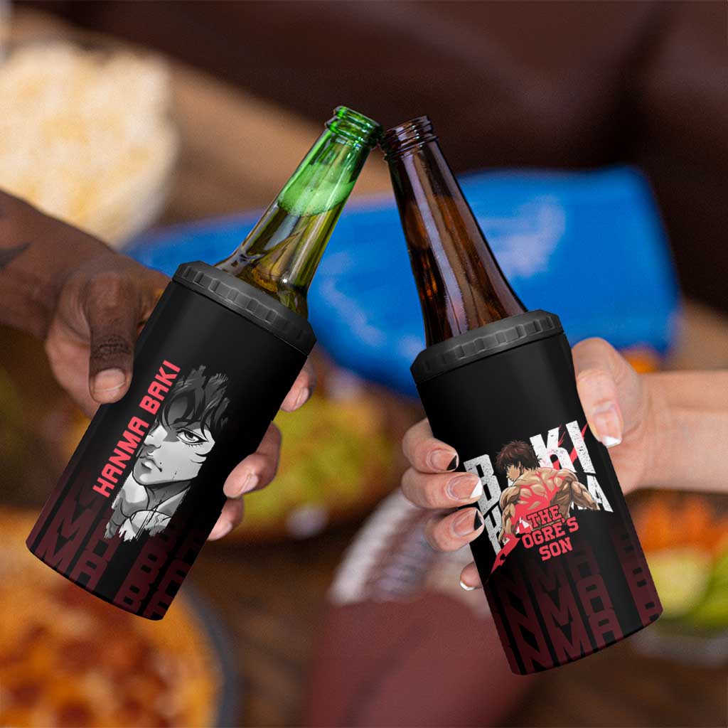 Baki Hanma The Ogre's Son Gym Theme 4 in 1 Can Cooler Tumbler with Intense Anime Artwork and Muscular Back Design - The Mazicc