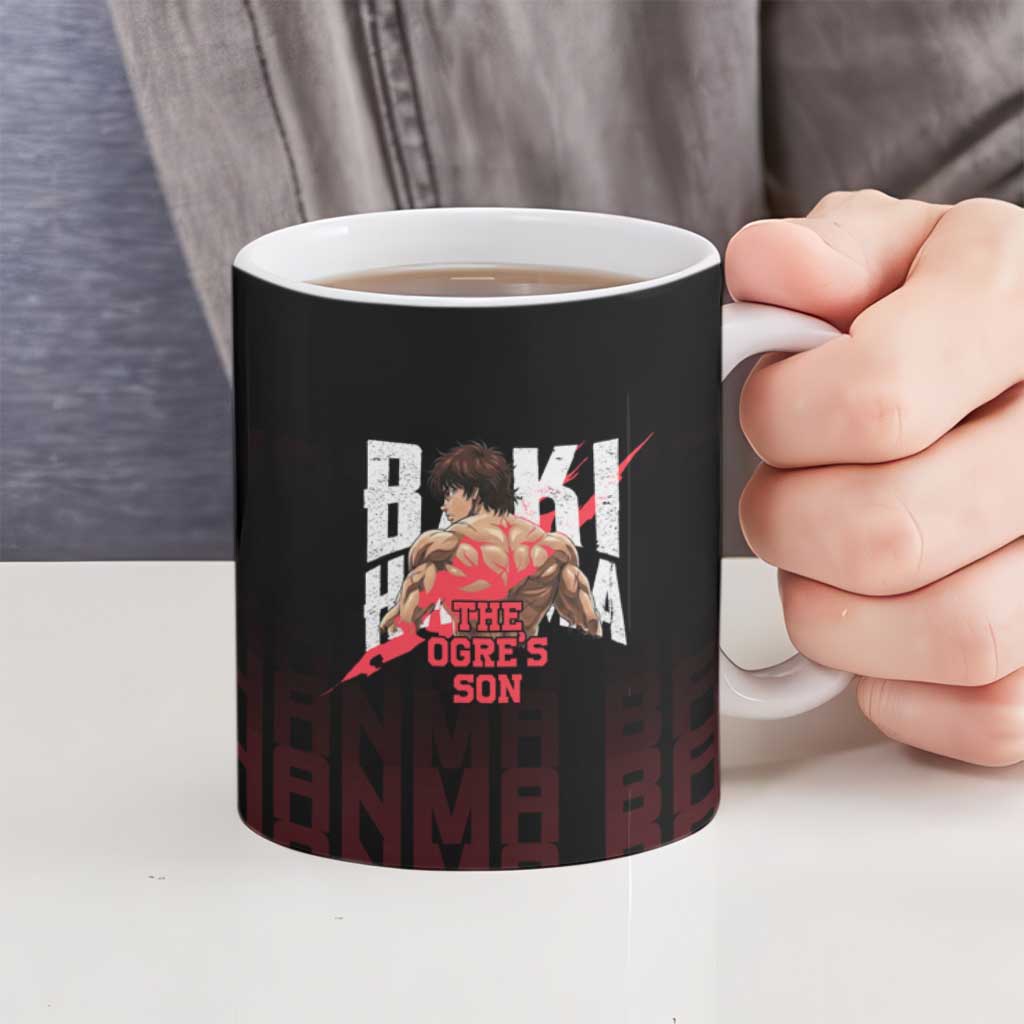 Baki Hanma The Ogre's Son Gym Theme Ceramic Mug with Intense Anime Artwork and Muscular Back Design - The Mazicc
