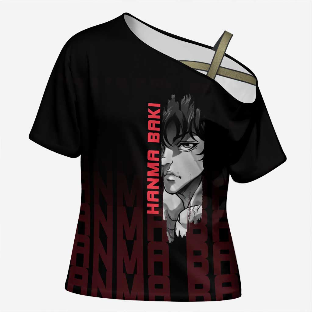Baki Hanma The Ogre's Son Gym Theme Cross Shoulder Shirt with Intense Anime Artwork and Muscular Back Design - The Mazicc