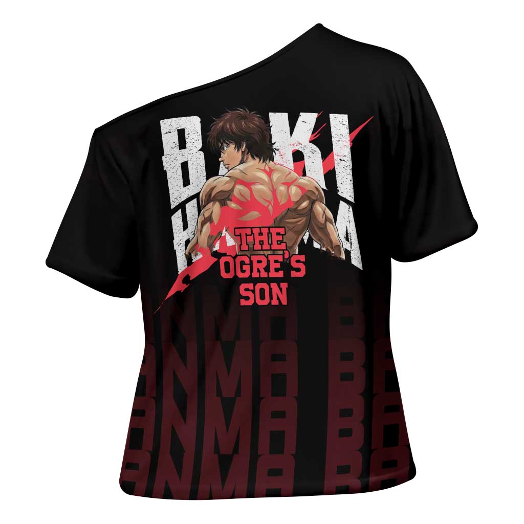 Baki Hanma The Ogre's Son Gym Theme Cross Shoulder Shirt with Intense Anime Artwork and Muscular Back Design - The Mazicc