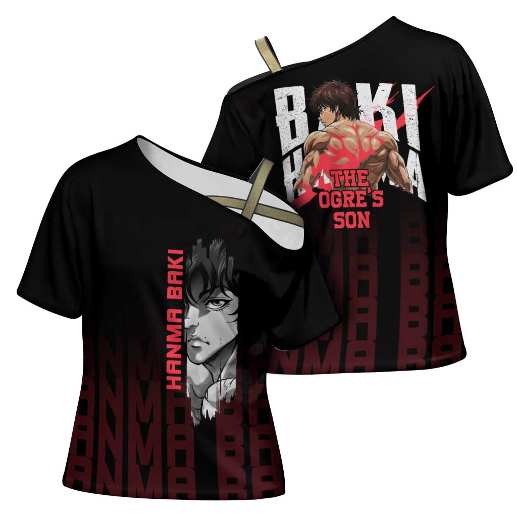 Baki Hanma The Ogre's Son Gym Theme Cross Shoulder Shirt with Intense Anime Artwork and Muscular Back Design - The Mazicc