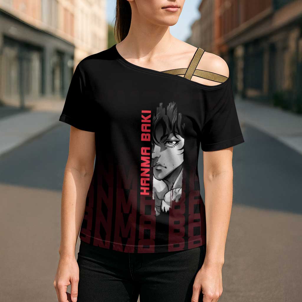 Baki Hanma The Ogre's Son Gym Theme Cross Shoulder Shirt with Intense Anime Artwork and Muscular Back Design - The Mazicc