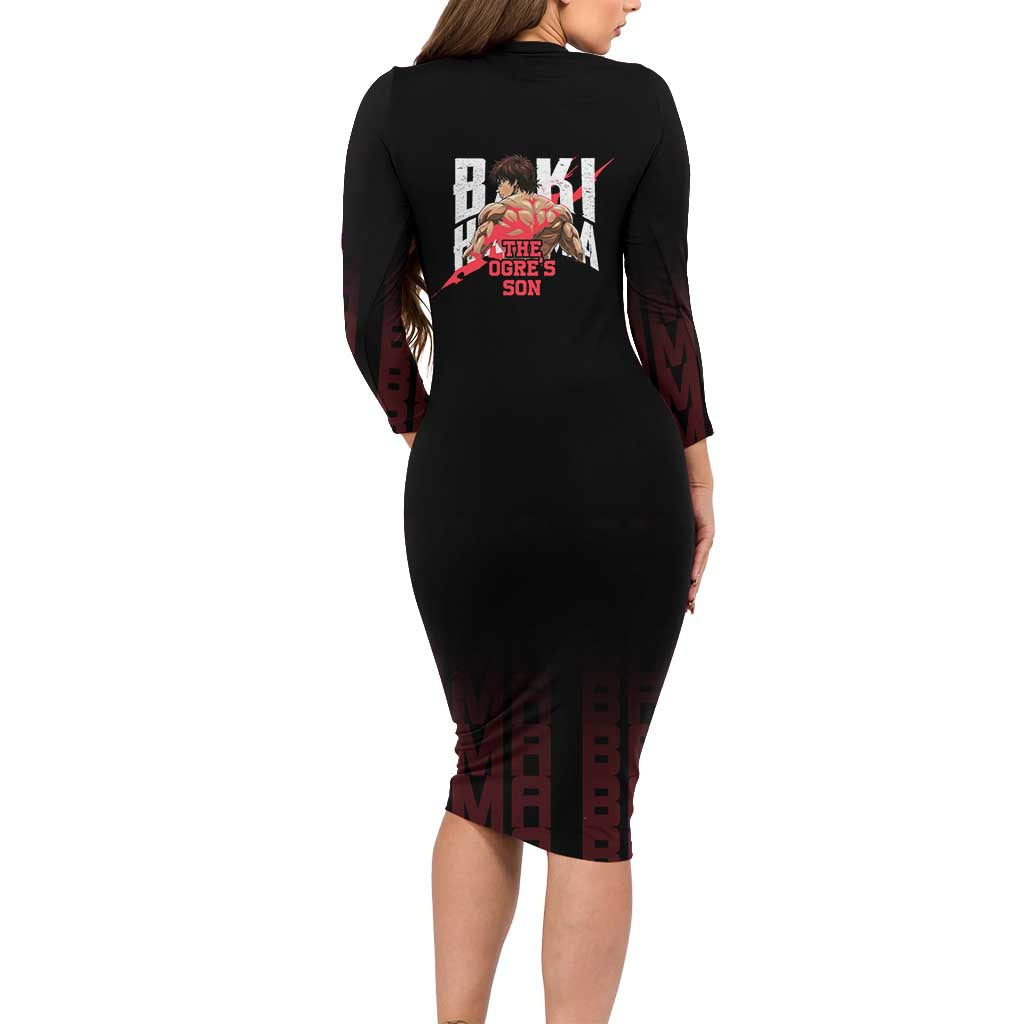 Baki Hanma The Ogre's Son Gym Theme Family Matching Long Sleeve Bodycon Dress and Hawaiian Shirt with Intense Anime Artwork and Muscular Back Design