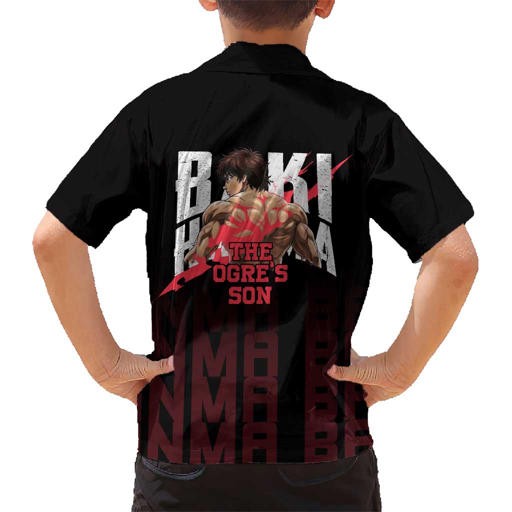 Baki Hanma The Ogre's Son Gym Theme Family Matching Mermaid Dress and Hawaiian Shirt with Intense Anime Artwork and Muscular Back Design