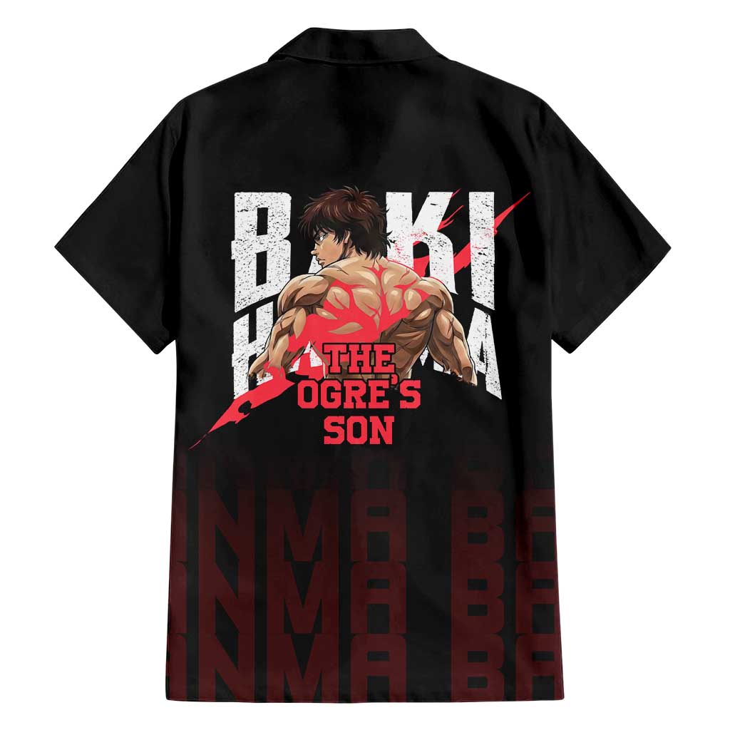 Baki Hanma The Ogre's Son Gym Theme Family Matching Mermaid Dress and Hawaiian Shirt with Intense Anime Artwork and Muscular Back Design