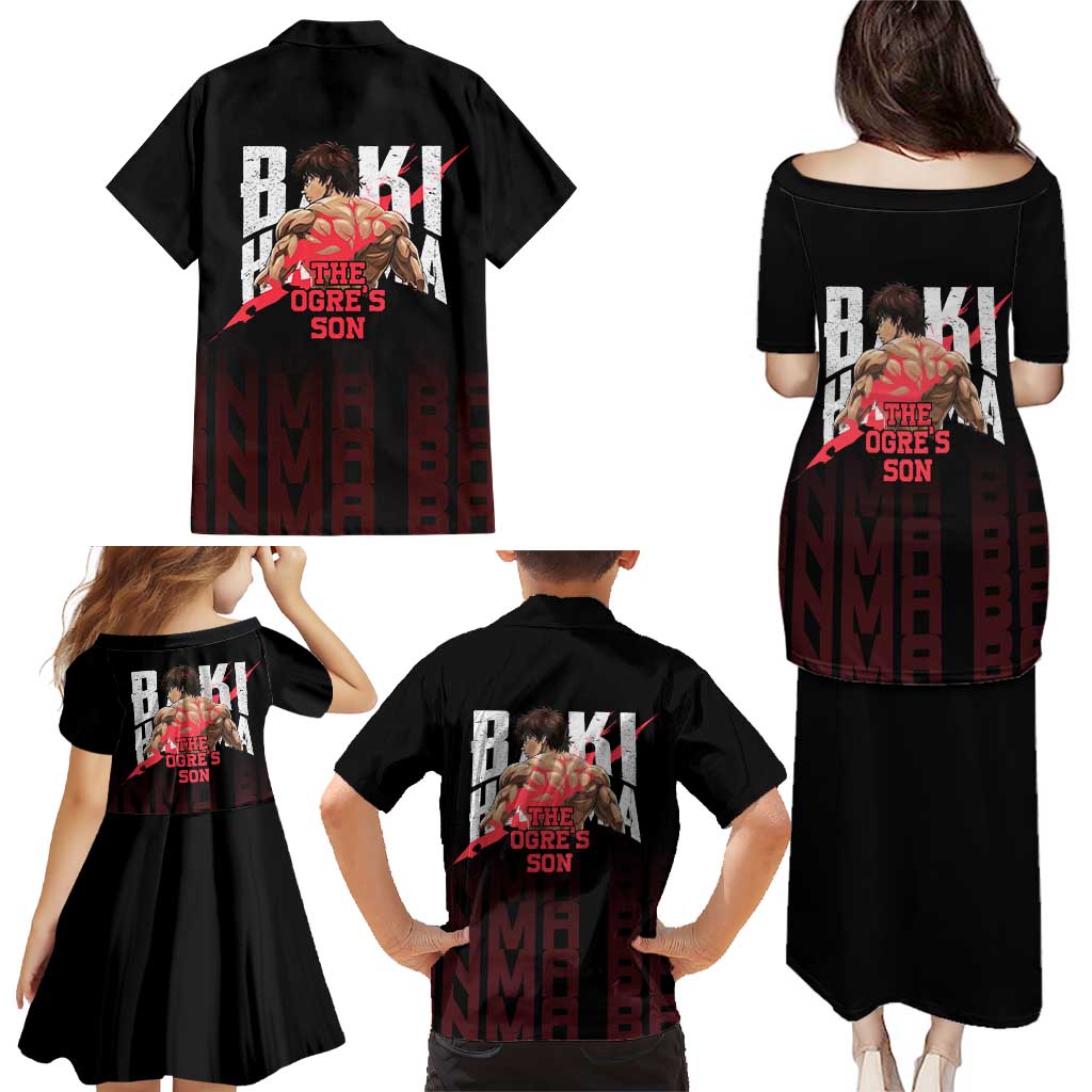 Baki Hanma The Ogre's Son Gym Theme Family Matching Puletasi and Hawaiian Shirt with Intense Anime Artwork and Muscular Back Design