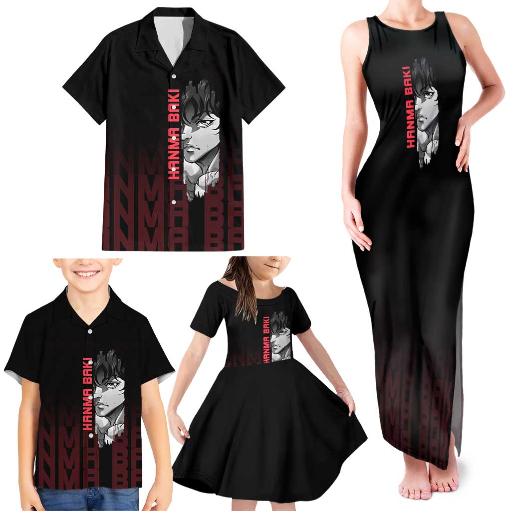 Baki Hanma The Ogre's Son Gym Theme Family Matching Tank Maxi Dress and Hawaiian Shirt with Intense Anime Artwork and Muscular Back Design