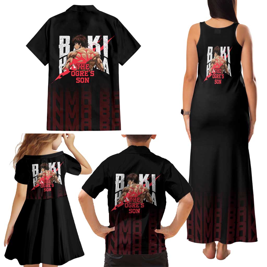 Baki Hanma The Ogre's Son Gym Theme Family Matching Tank Maxi Dress and Hawaiian Shirt with Intense Anime Artwork and Muscular Back Design