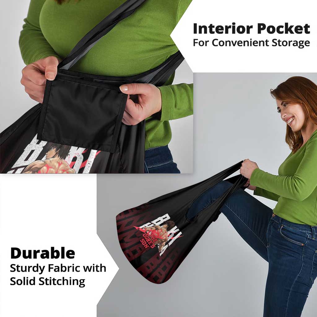 Baki Hanma The Ogre's Son Gym Theme Grocery Bag with Intense Anime Artwork and Muscular Back Design - The Mazicc