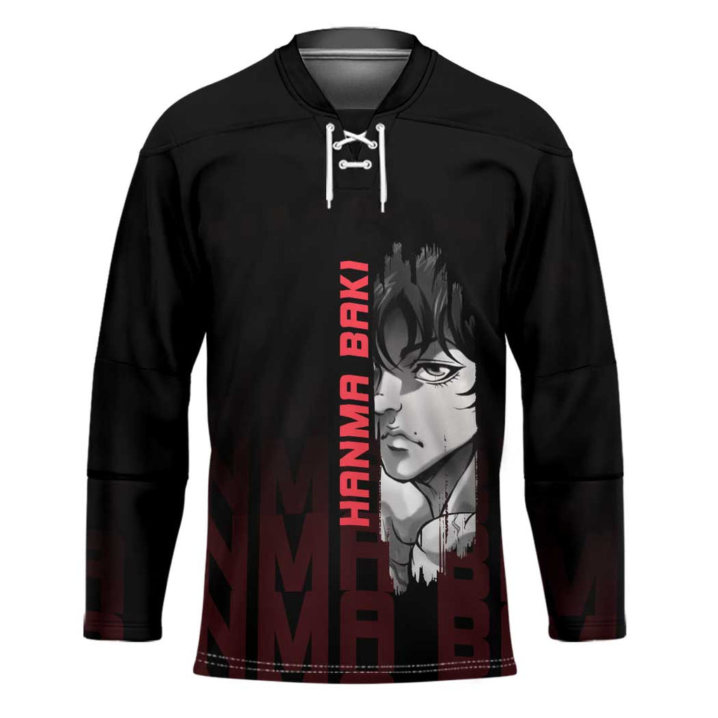 Baki Hanma The Ogre's Son Gym Theme Hockey Jersey with Intense Anime Artwork and Muscular Back Design - The Mazicc