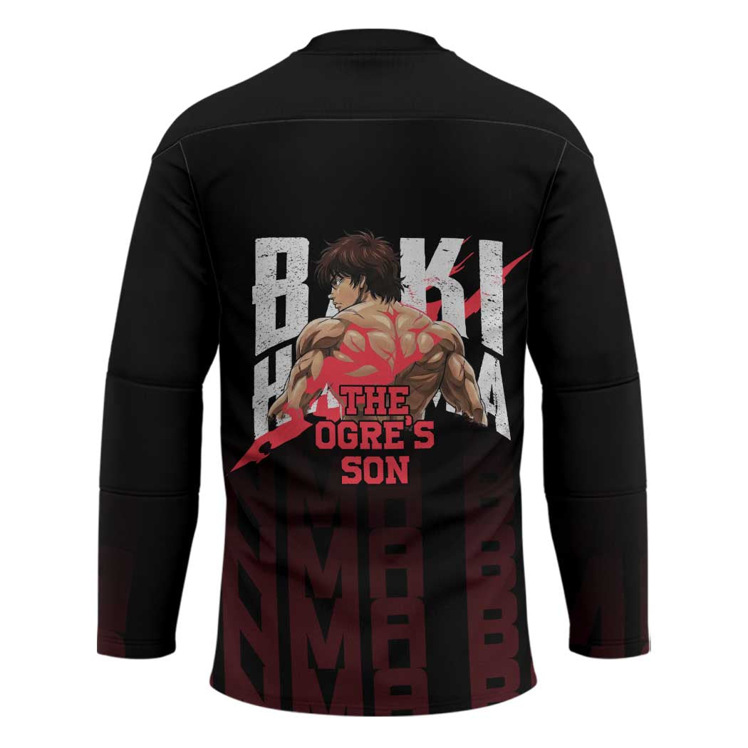 Baki Hanma The Ogre's Son Gym Theme Hockey Jersey with Intense Anime Artwork and Muscular Back Design - The Mazicc