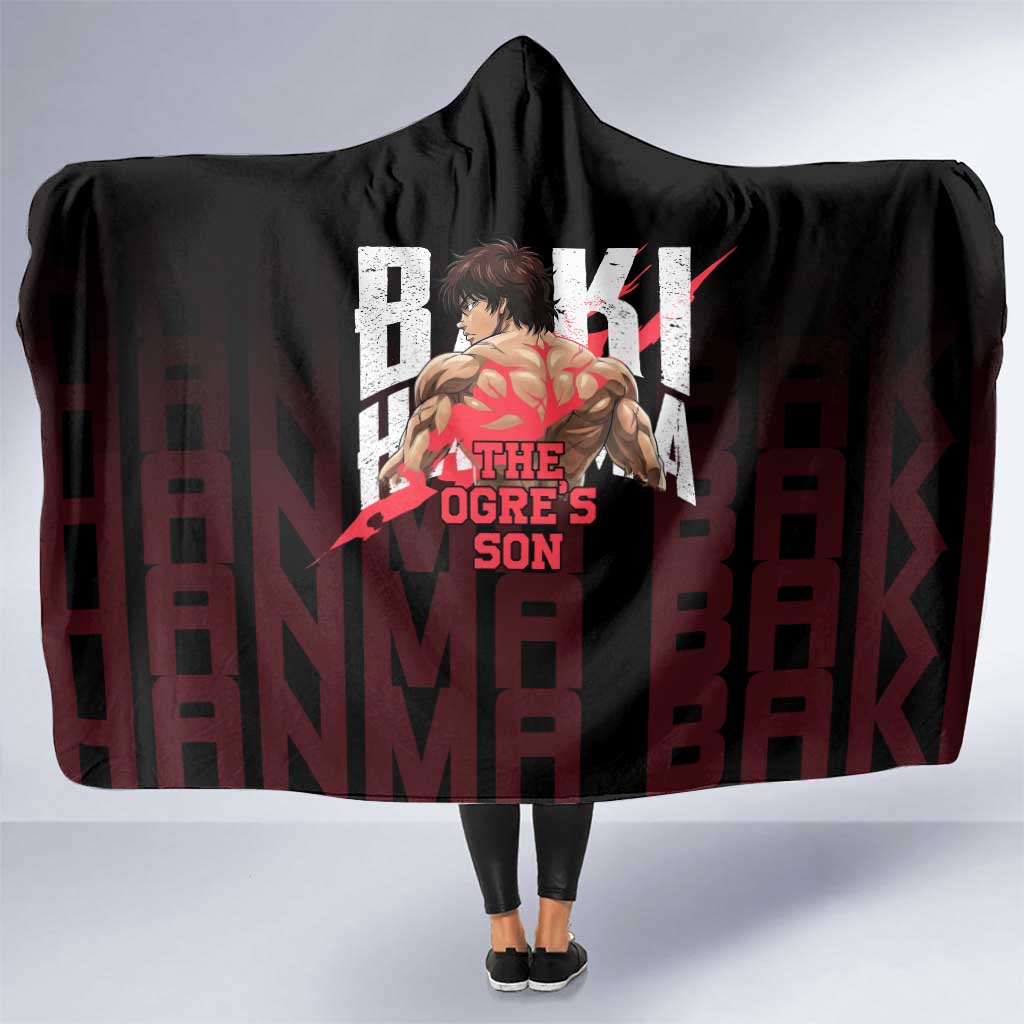 Baki Hanma The Ogre's Son Gym Theme Hooded Blanket with Intense Anime Artwork and Muscular Back Design - The Mazicc