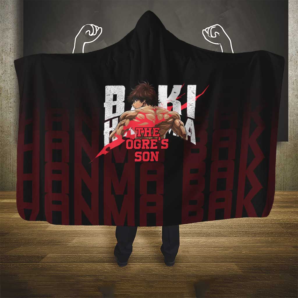 Baki Hanma The Ogre's Son Gym Theme Hooded Blanket with Intense Anime Artwork and Muscular Back Design - The Mazicc