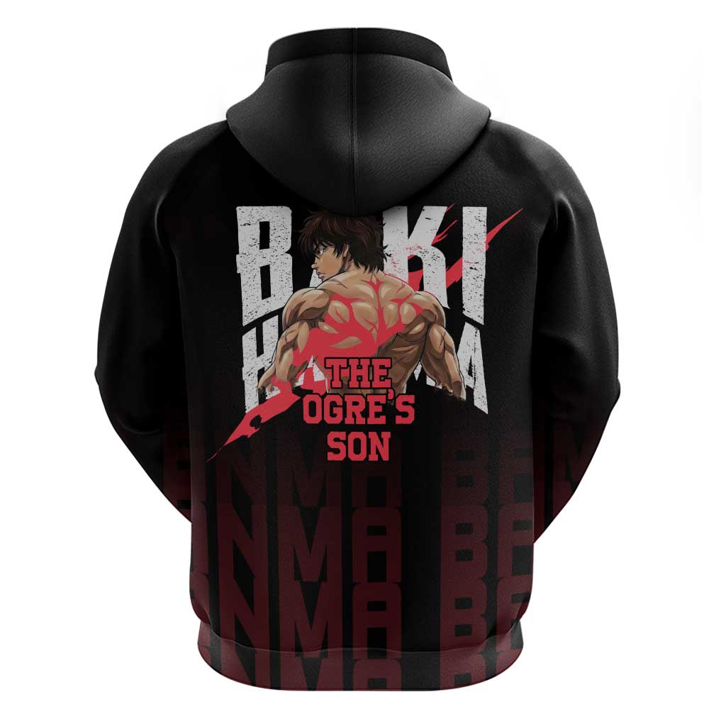 Baki Hanma The Ogre's Son Gym Theme Hoodie with Intense Anime Artwork and Muscular Back Design - The Mazicc