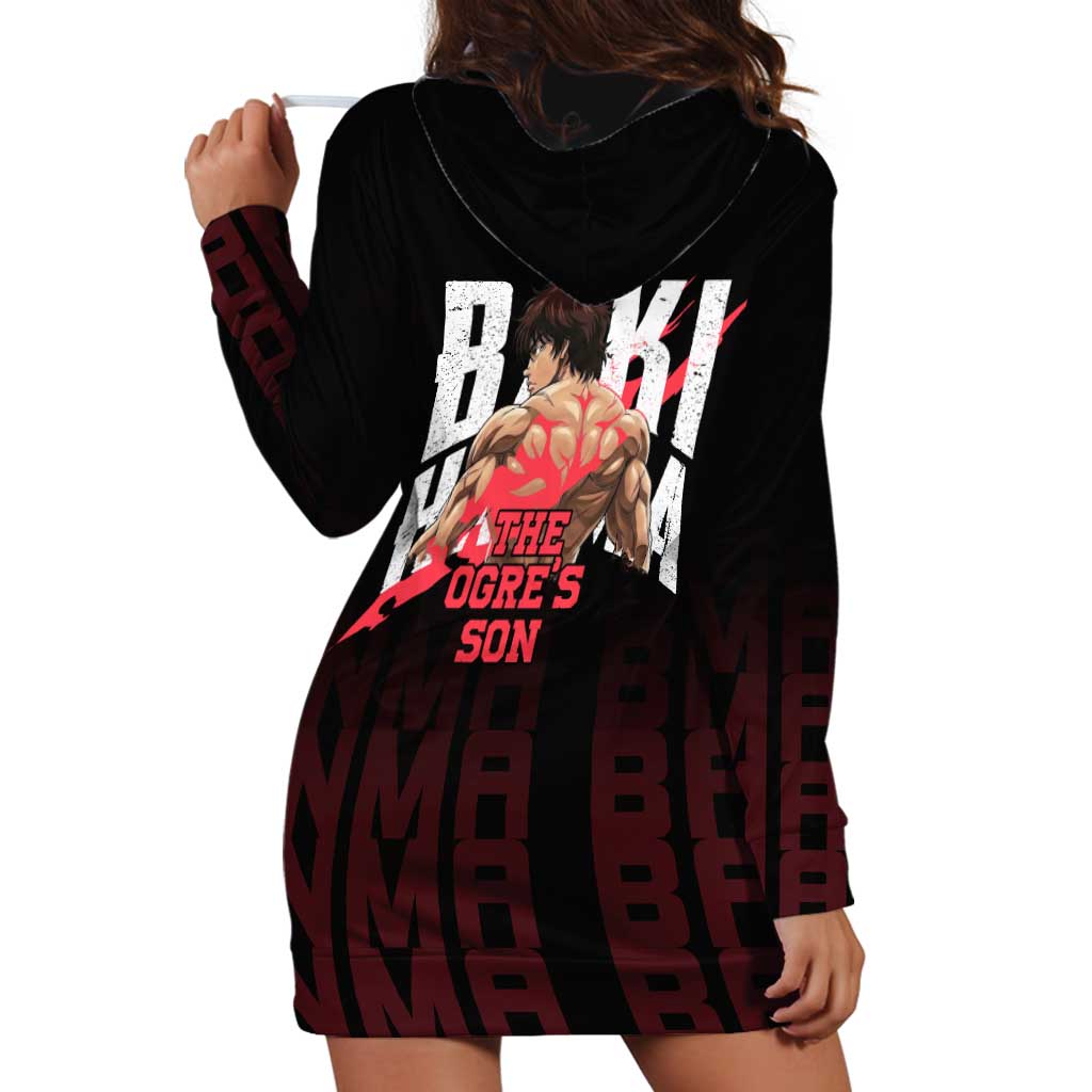 Baki Hanma The Ogre's Son Gym Theme Hoodie Dress with Intense Anime Artwork and Muscular Back Design - The Mazicc