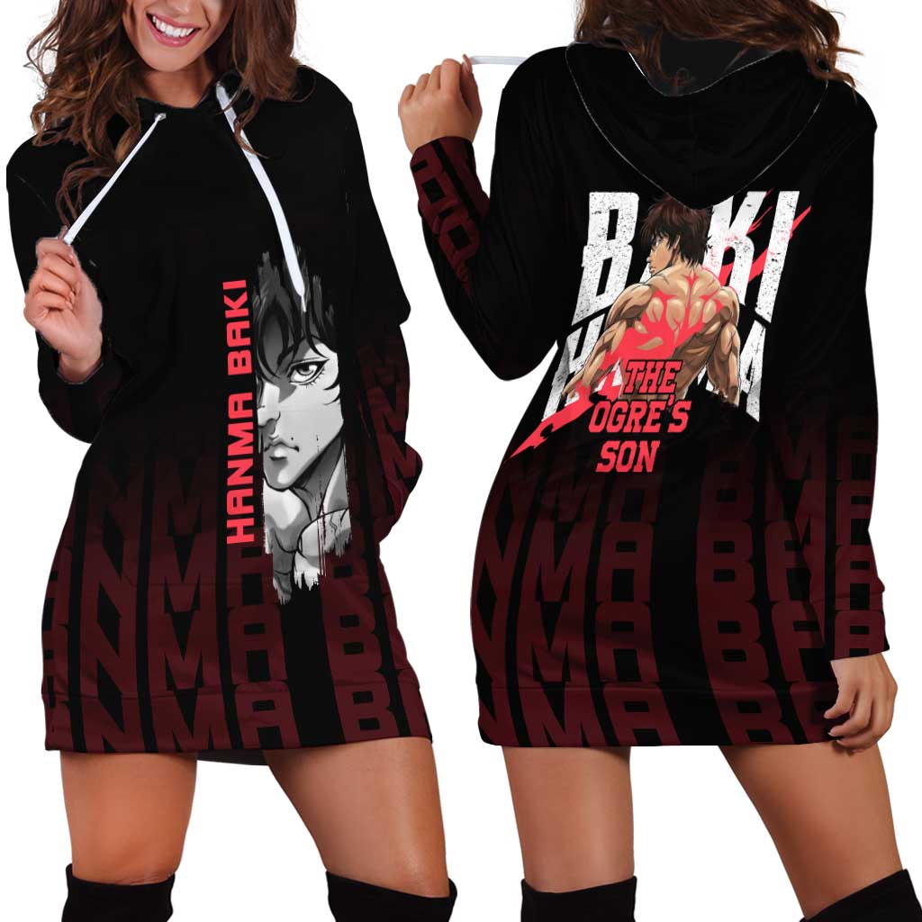 Baki Hanma The Ogre's Son Gym Theme Hoodie Dress with Intense Anime Artwork and Muscular Back Design - The Mazicc
