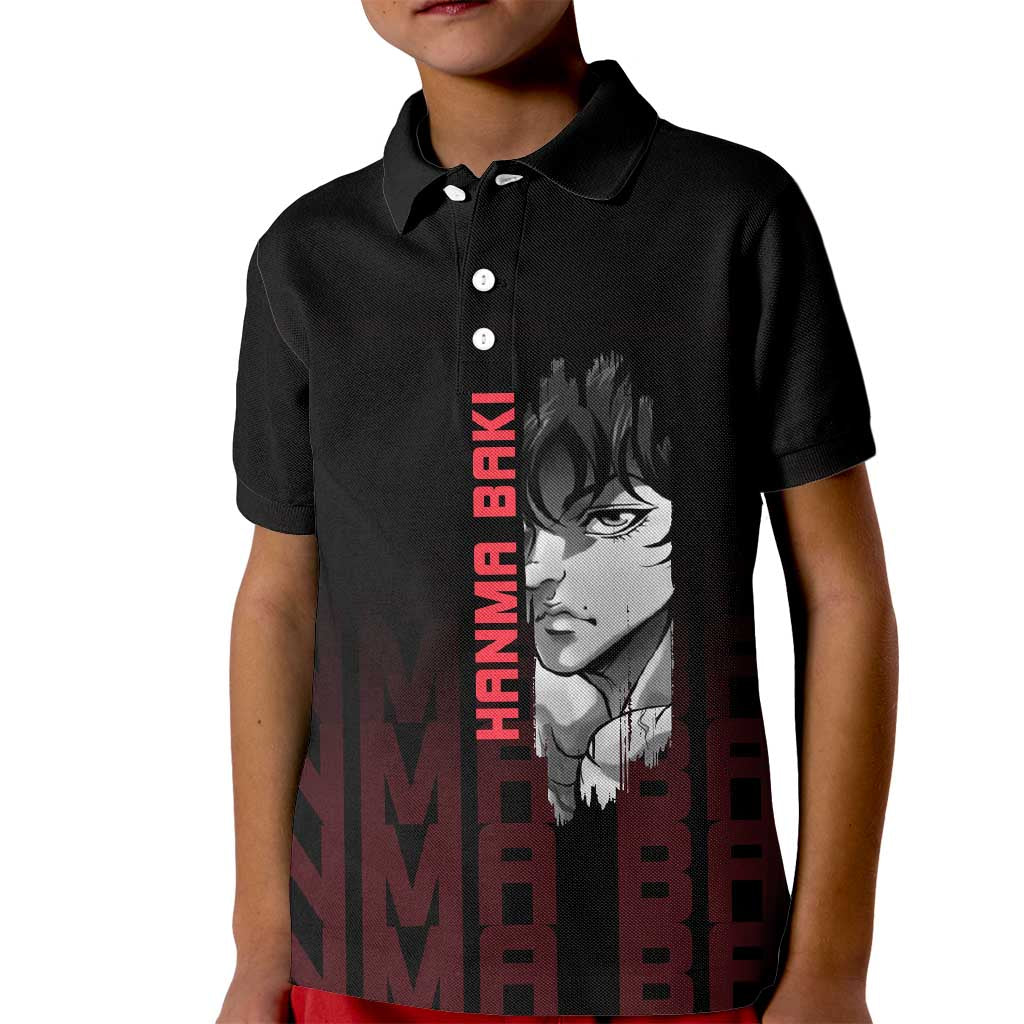 Baki Hanma The Ogre's Son Gym Theme Kid Polo Shirt with Intense Anime Artwork and Muscular Back Design - The Mazicc