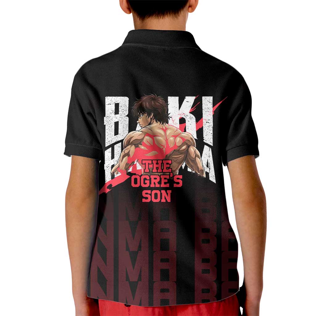 Baki Hanma The Ogre's Son Gym Theme Kid Polo Shirt with Intense Anime Artwork and Muscular Back Design - The Mazicc