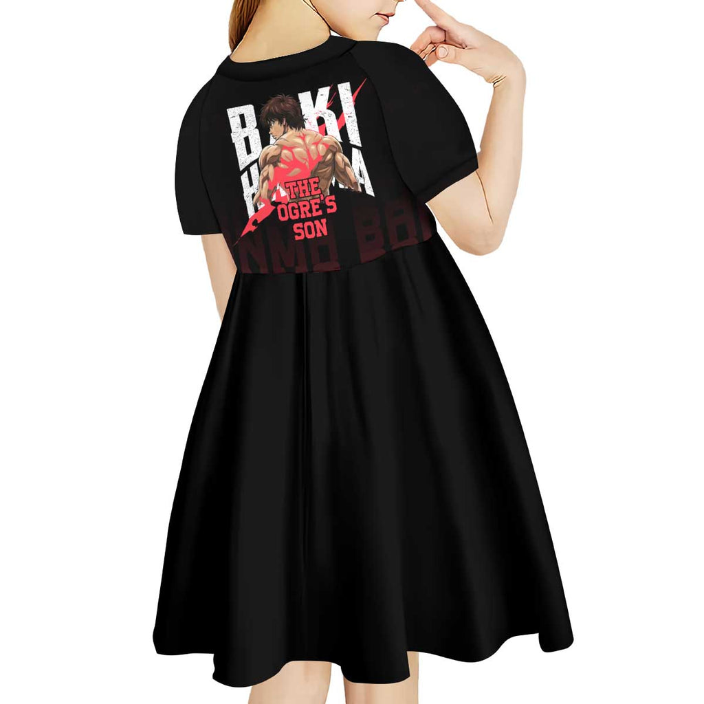 Baki Hanma The Ogre's Son Gym Theme Kid Short Sleeve Dress with Intense Anime Artwork and Muscular Back Design - The Mazicc
