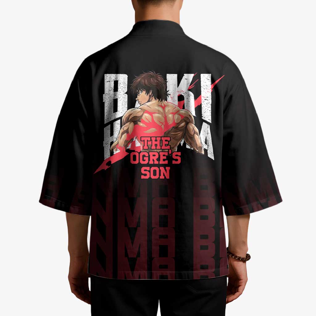 Baki Hanma The Ogre's Son Gym Theme Kimono with Intense Anime Artwork and Muscular Back Design - The Mazicc