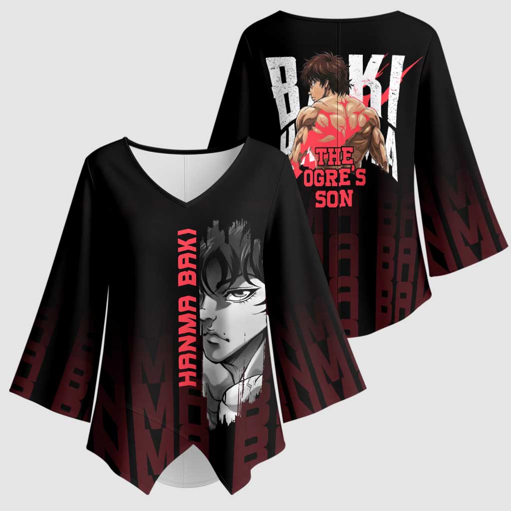 Baki Hanma The Ogre's Son Gym Theme Kimono Sleeve Blouse with Intense Anime Artwork and Muscular Back Design - The Mazicc