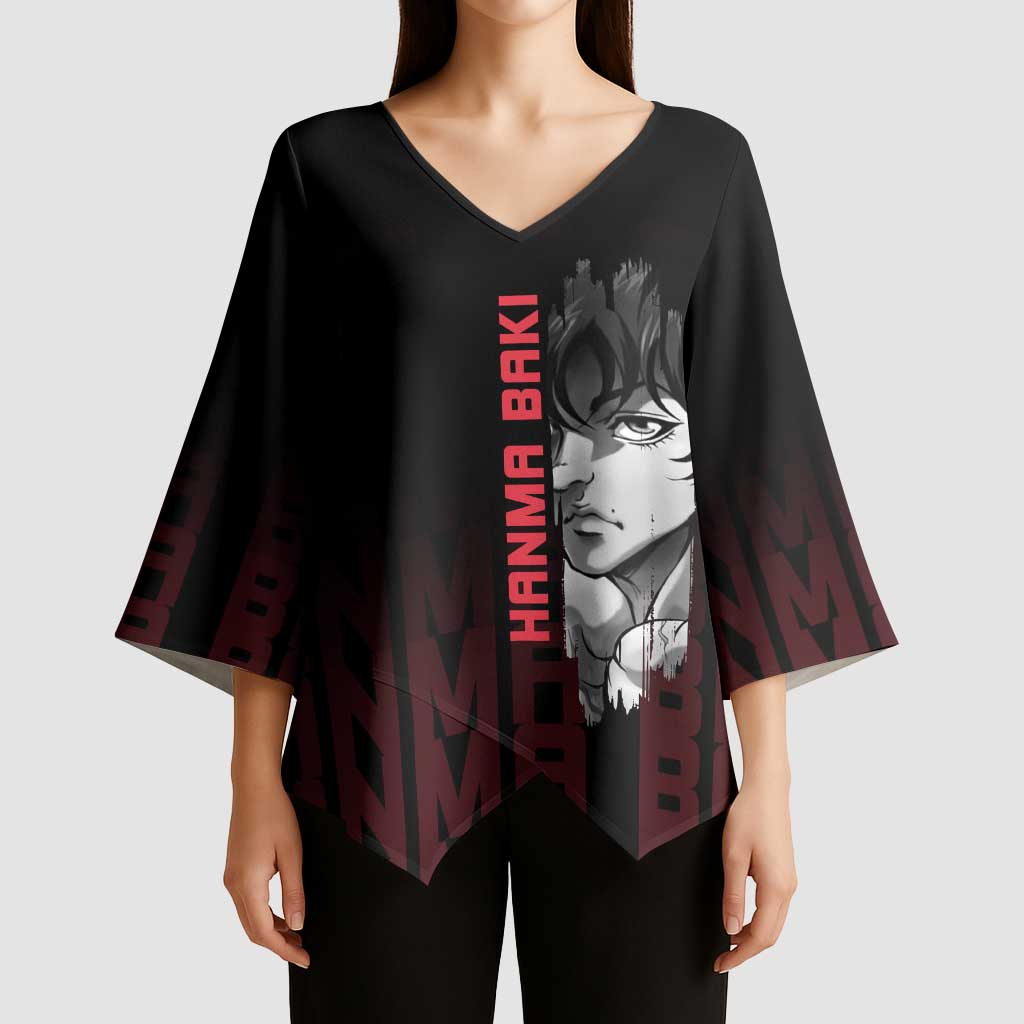 Baki Hanma The Ogre's Son Gym Theme Kimono Sleeve Blouse with Intense Anime Artwork and Muscular Back Design - The Mazicc