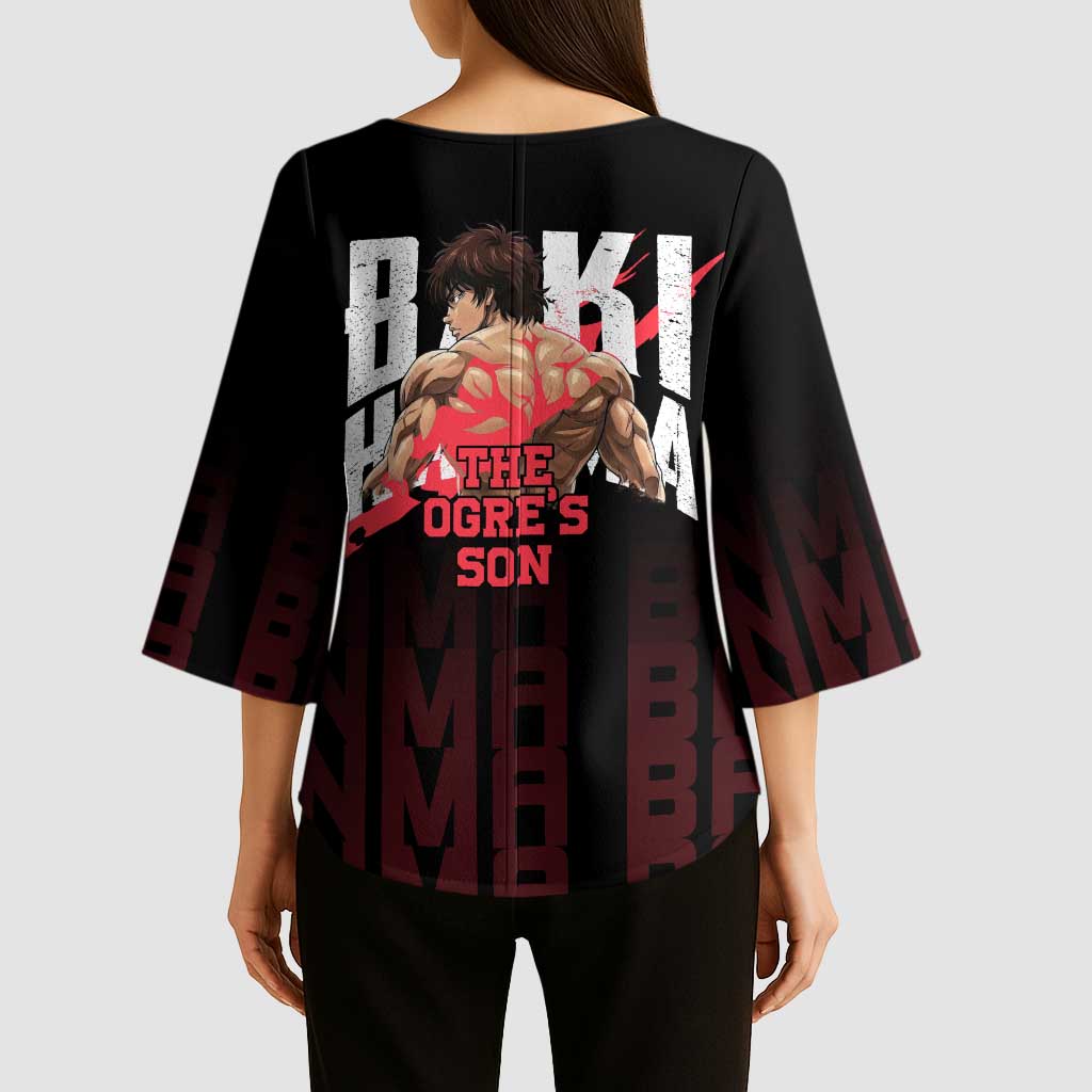 Baki Hanma The Ogre's Son Gym Theme Kimono Sleeve Blouse with Intense Anime Artwork and Muscular Back Design - The Mazicc