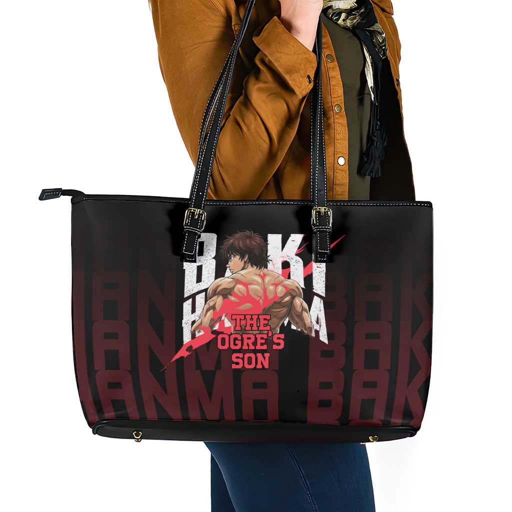 Baki Hanma The Ogre's Son Gym Theme Leather Tote Bag with Intense Anime Artwork and Muscular Back Design - The Mazicc