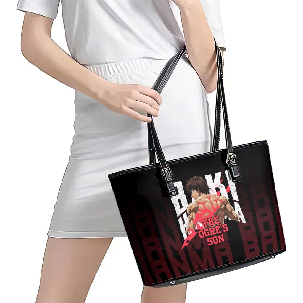 Baki Hanma The Ogre's Son Gym Theme Leather Tote Bag with Intense Anime Artwork and Muscular Back Design - The Mazicc
