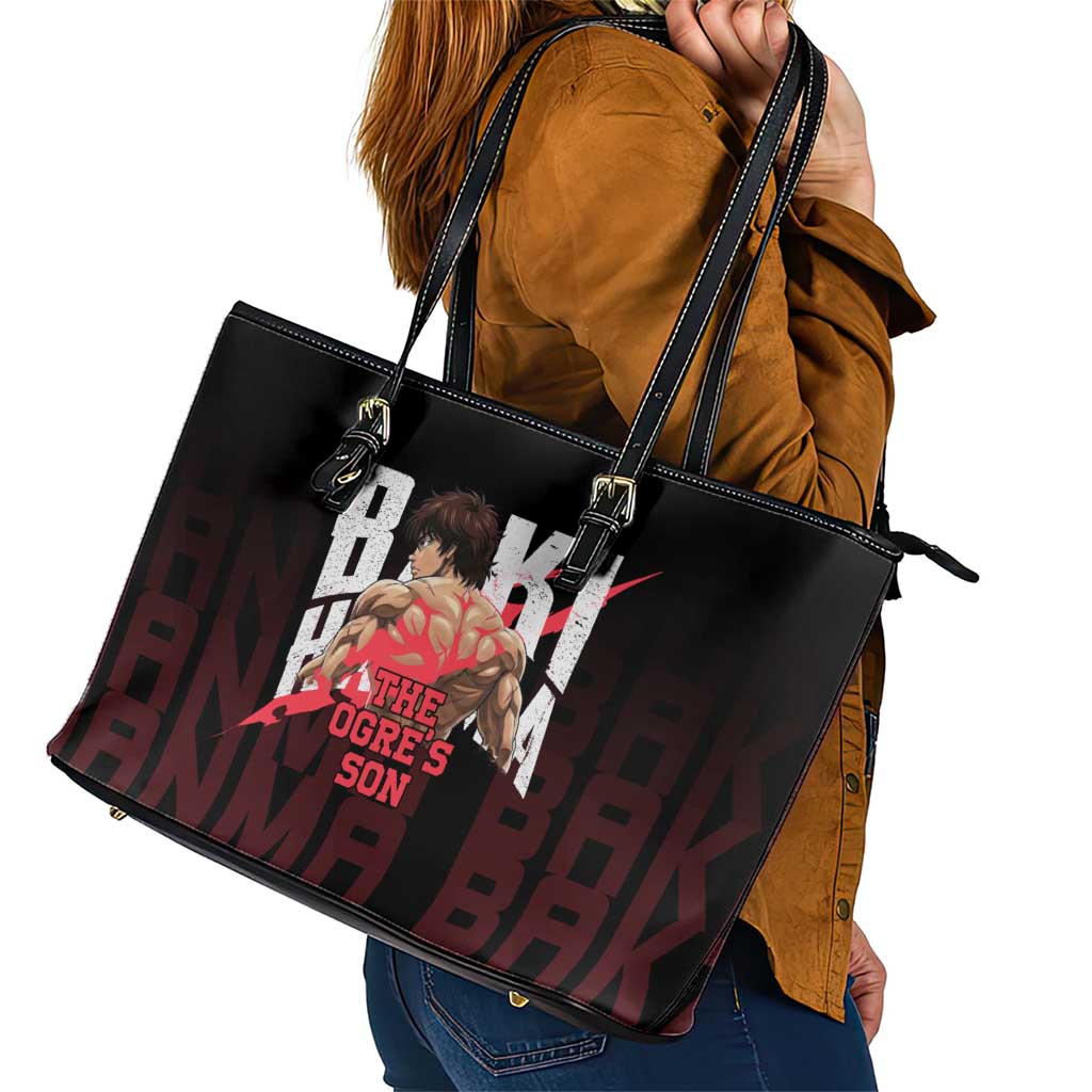 Baki Hanma The Ogre's Son Gym Theme Leather Tote Bag with Intense Anime Artwork and Muscular Back Design - The Mazicc