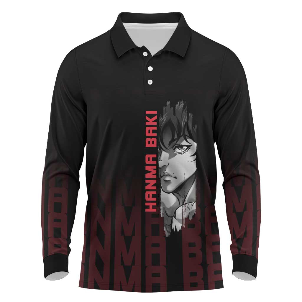 Baki Hanma The Ogre's Son Gym Theme Long Sleeve Polo Shirt with Intense Anime Artwork and Muscular Back Design - The Mazicc