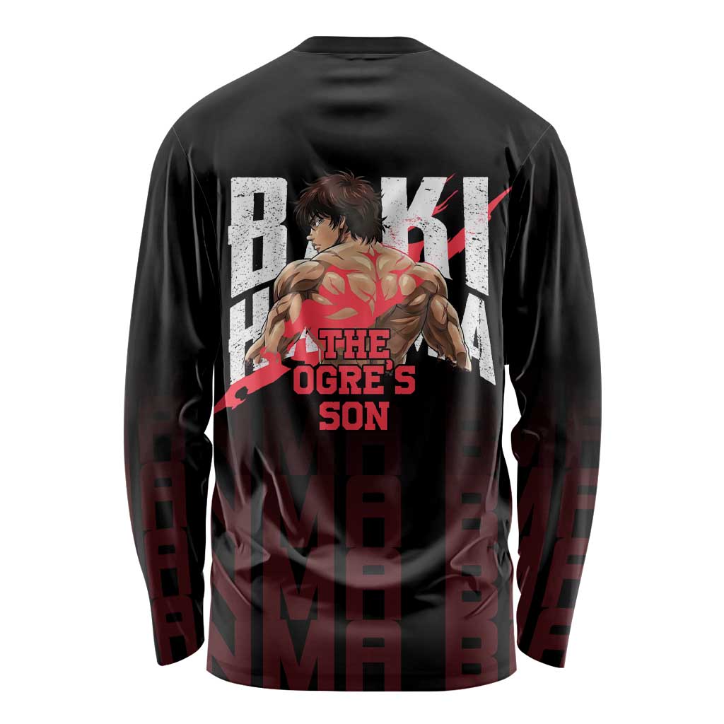 Baki Hanma The Ogre's Son Gym Theme Long Sleeve Shirt with Intense Anime Artwork and Muscular Back Design - The Mazicc